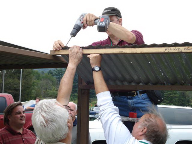All hands on deck!  With the wind a-wailin' and dark clouds bearing in the &amp;quot;roof&amp;quot; panels were apt to blow away.